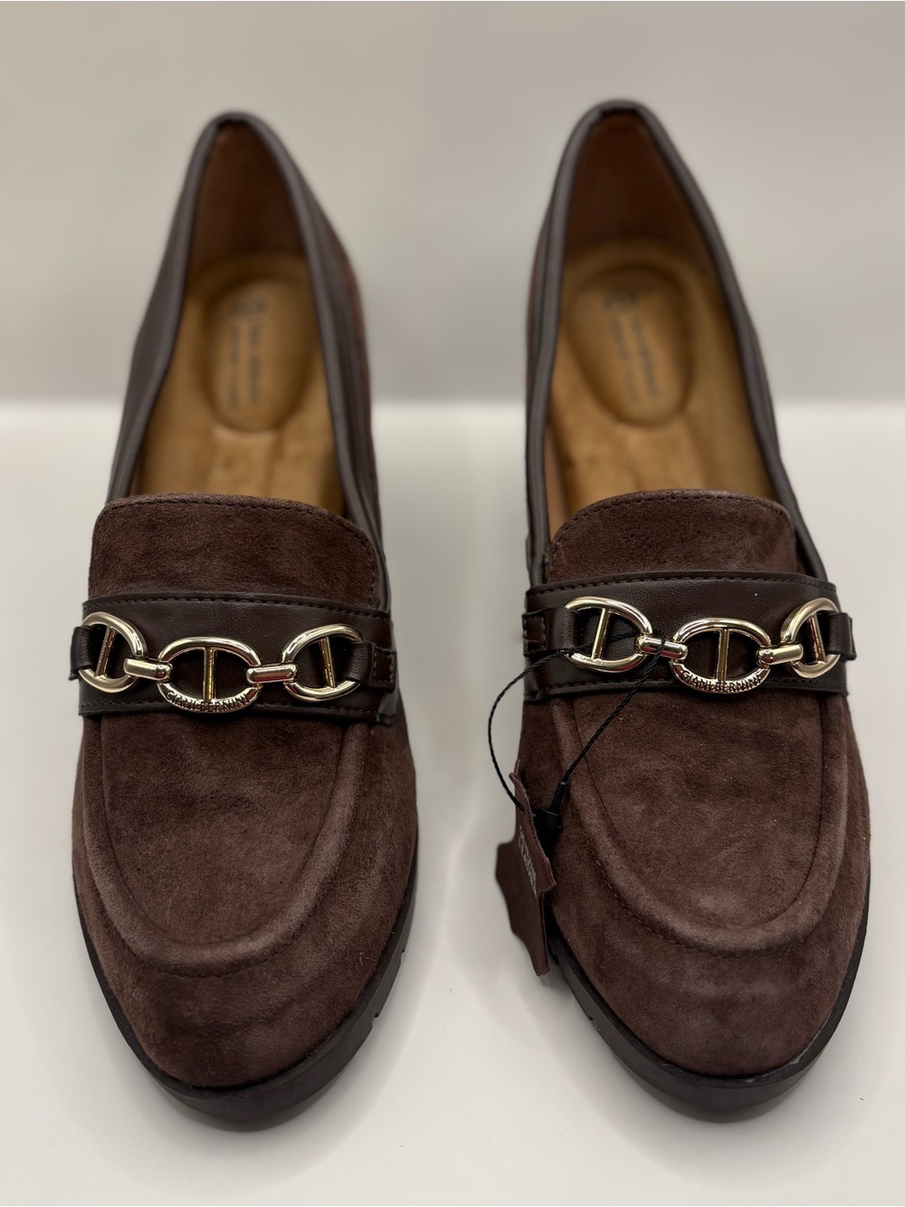 Giani Bernini Dark Brown Suede Loafers with Gold Chain